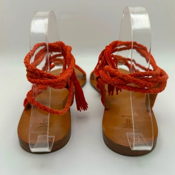 FRYE "Ruth" Whipstitch Ankle Strappy Sandals Flats in Coral US 7.5M - Picture 5 of 11